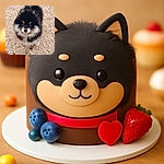 A fluffy black and white puppy with a thick coat looks up adorably from a bed of small beige pebbles, its dark eyes sparkling with curiosity and mischief.