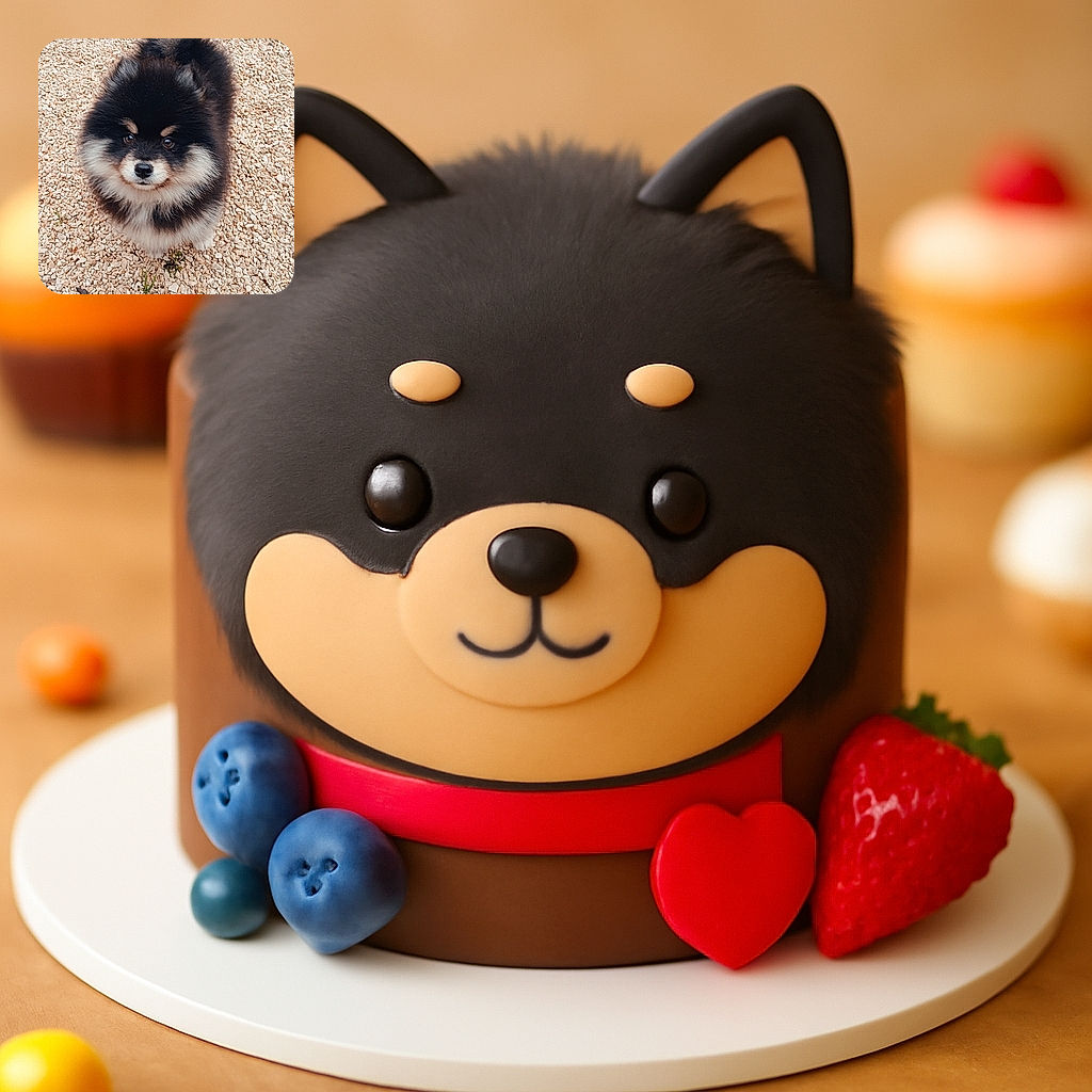 A fluffy black and white puppy with a thick coat looks up adorably from a bed of small beige pebbles, its dark eyes sparkling with curiosity and mischief.