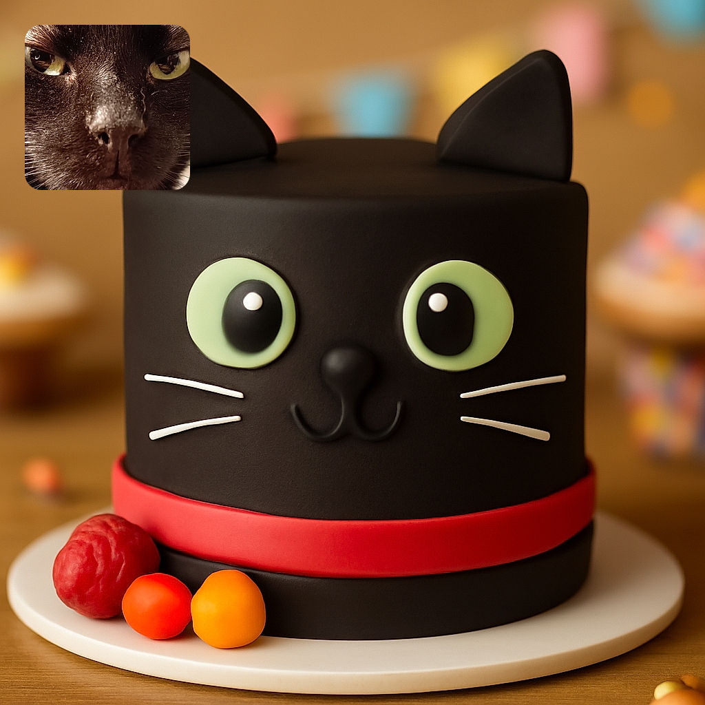 A close-up shot of a black cat's face, focusing on its intense yellow-green eyes and shiny nose, with detailed whiskers in soft indoor lighting and a blurred background.