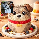 A fluffy, curious puppy with a mix of gray, white, and light brown fur stares intently off to the side, sitting indoors amidst cozy furniture and decorative candle holders. The dog's soft fur and expressive eyes steal the spotlight in this warm, candid moment.
