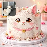 A fluffy cream and white cat with striking amber eyes sits patiently on a tiled floor, framed by a doorway and a metallic object in the background, looking like the regal guardian of the hallway.