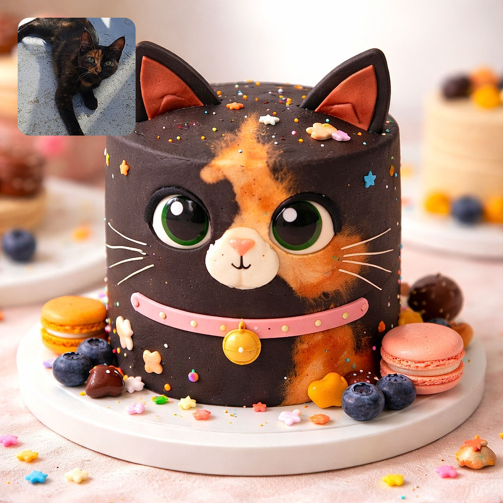 A sunbathing tortoiseshell cat sprawled on a weathered concrete ledge, one paw dramatically extended like it pays rent, squinting green eyes staring up as if plotting world domination or a treat. Patches of sunlight and shadow add theater to the messy but cozy scene.