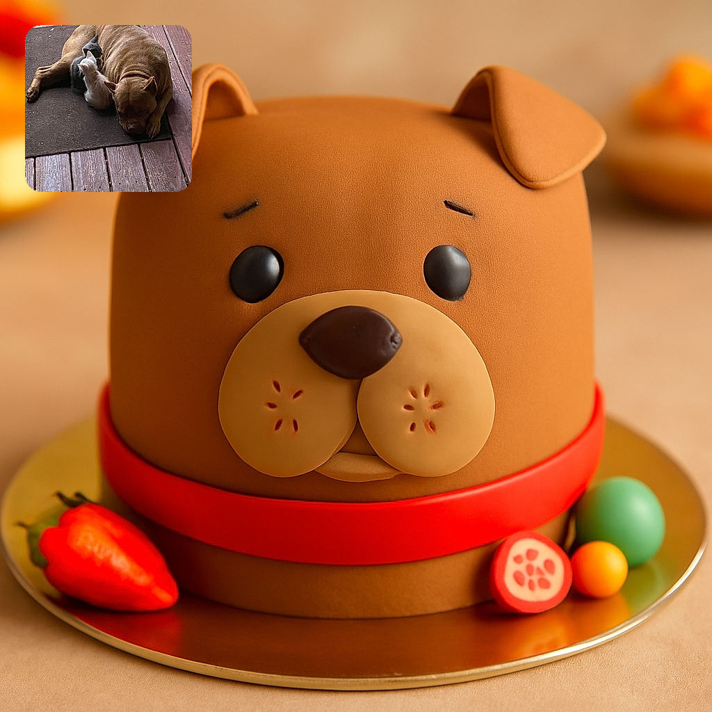 A heartwarming scene where a large, sleepy dog is cuddled up with two tiny kittens on a porch mat, creating a cozy and adorable moment of interspecies friendship.