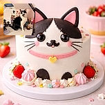 A dapper black-and-white cat sits proudly on a tidy desk like it owns the stationery business — big curious eyes, dramatic facial markings that look like a moustache, surrounded by pens, a lamp, tiny trinkets and a skylight. It’s the kind of regal chaos only a cat could style.