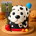 A charming Dalmatian dog sits attentively on a grassy field, tilting its head curiously as if pondering the meaning of life or just waiting for a treat. The foggy background adds a mysterious yet peaceful vibe to this adorable canine portrait.