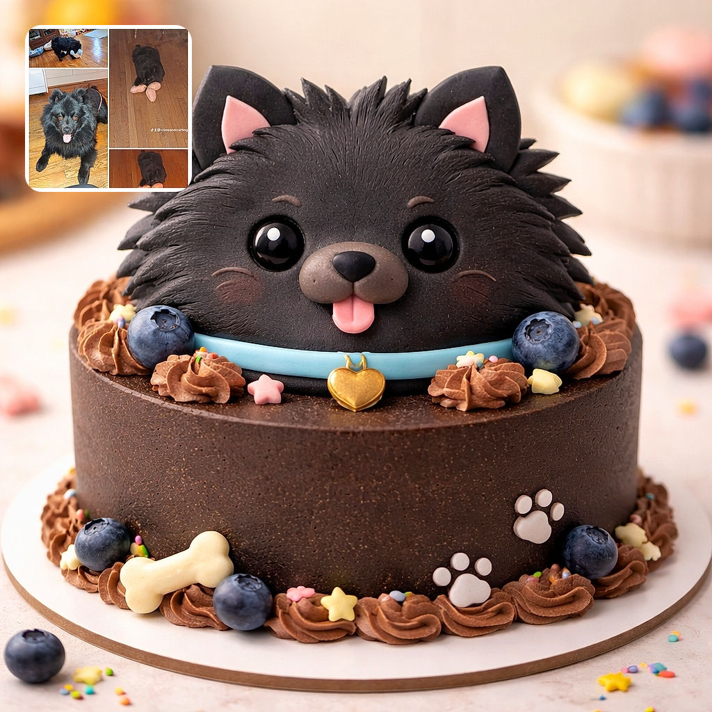 A charming collage of a fluffy black dog playing indoors on a wooden floor, featuring playful moments with toys and a happy panting close-up. The dog looks like it's having a blast with its plush toys, including a funny scene where it appears to be biting into a sweet potato cluster. The lighting highlights the dog's shiny fur and joyful expression, adding warmth to the cozy home setting.