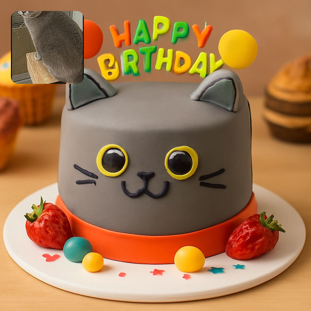 A fluffy gray cat with big, curious amber eyes sits perched on the edge of a wooden table, looking slightly to the side as if plotting its next adventure. The background shows a wire cage and a neutral-colored wall, making the cat the star of this cozy indoor scene.