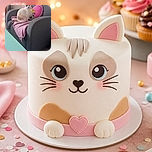 A white-and-gray cat sits proudly on a pink blanket in a gray armchair, looking like it has just been promoted to manager of the living room. A colorful cartoon cushion provides backup, while the turquoise coffee table dramatically occupies the foreground.