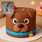 A curious dog with striking light eyes looks up at the camera from a wooden floor, its tail wagging in a blur of excitement, capturing a candid moment of canine anticipation.