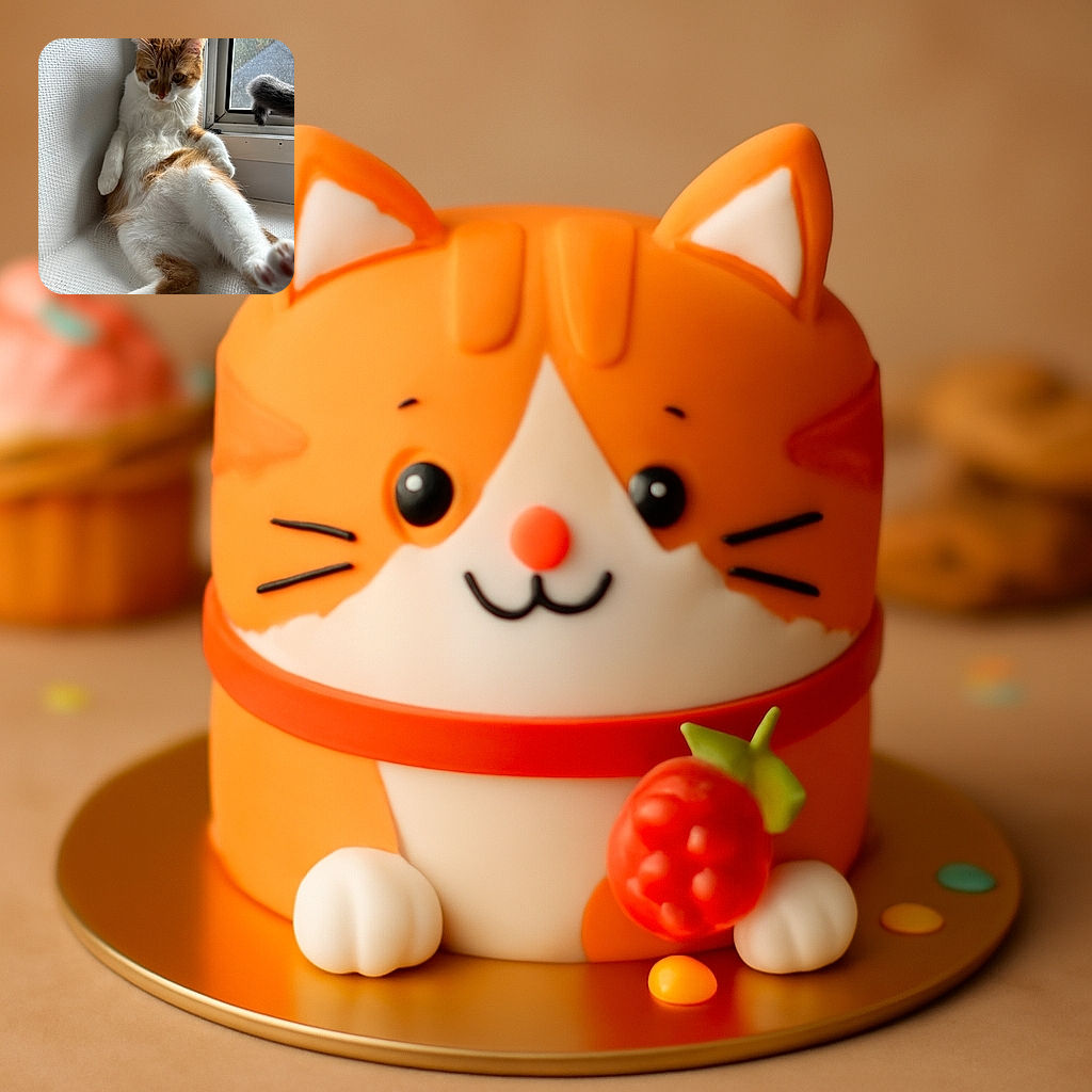 A relaxed orange and white cat lounges in a corner by the window, looking down with a curious expression while its fluffy tail playfully flicks nearby. The textured white floor and soft natural light add a cozy vibe to this candid feline moment.