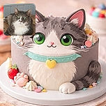 A charming gray and white cat with striking green eyes lounges comfortably on a wooden floor, looking curiously at the camera with a calm and composed expression.