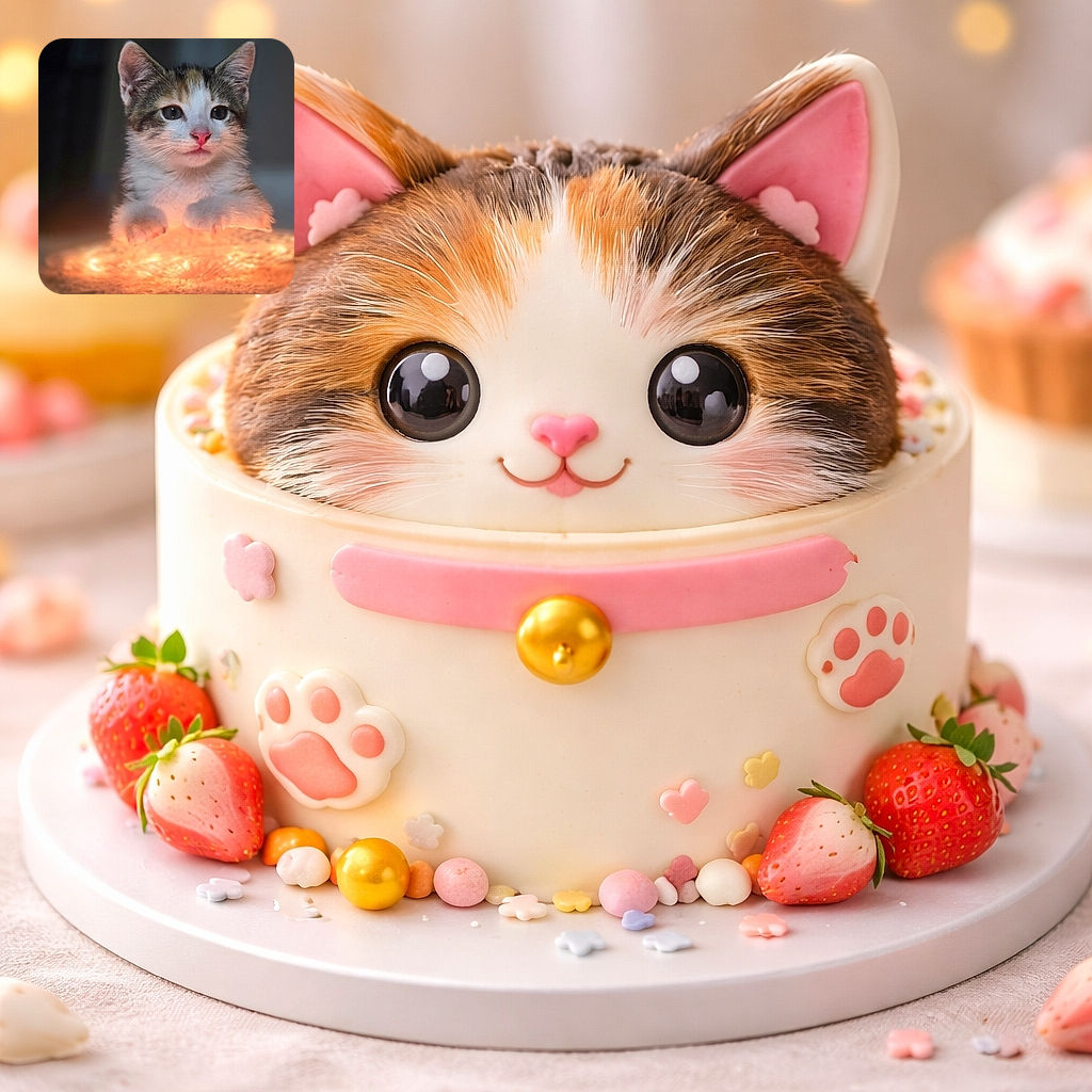 A charming kitten with big curious eyes and a pink nose is illuminated by a warm glowing light beneath its paws, creating a magical and cozy atmosphere as if the little feline is guarding a tiny sun.