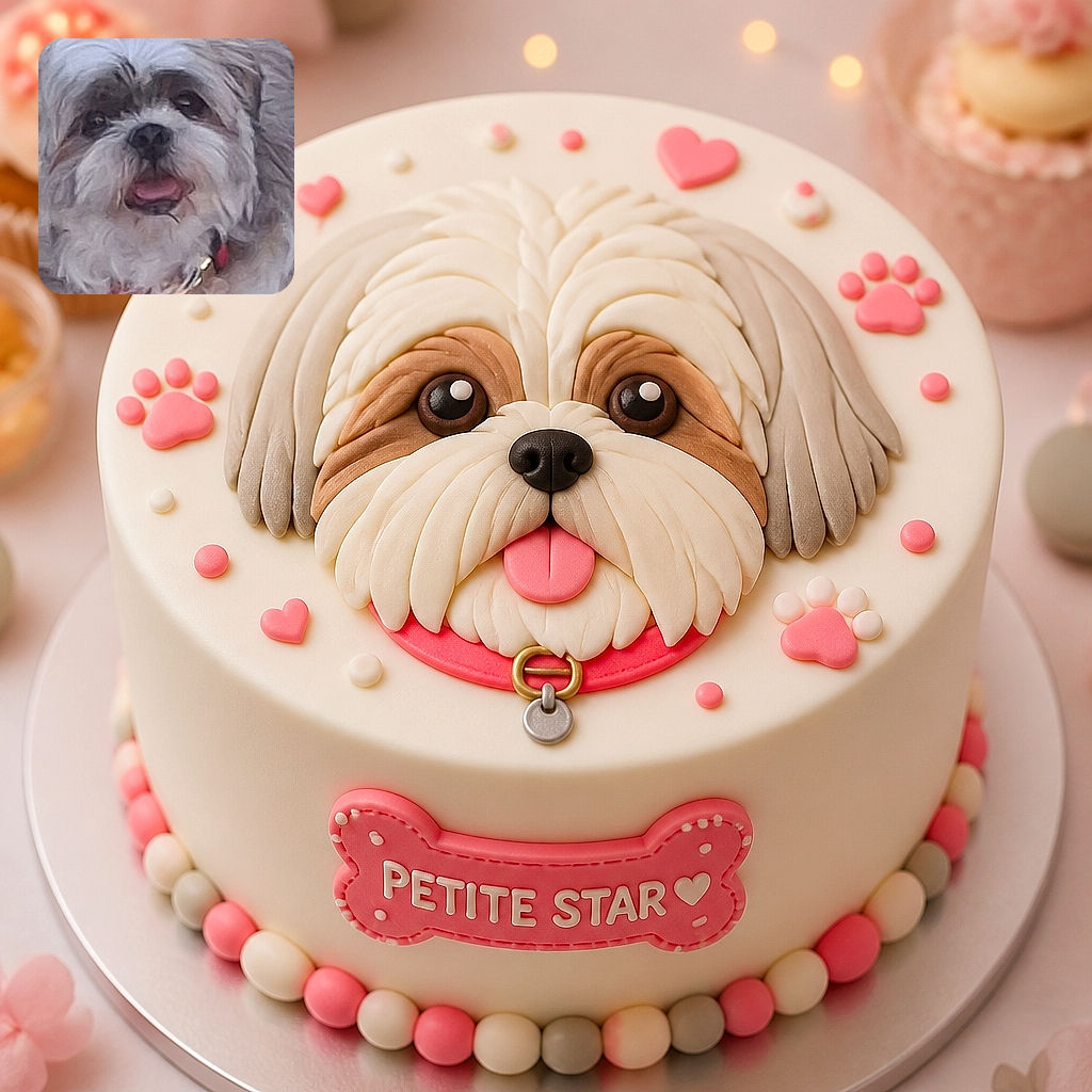 A fluffy little dog gazes at the camera with its tongue out, looking like it just delivered a heartfelt speech about snacks. The pup wears a red collar and sits against a textured stone background, while the narrow portrait framing gives it an adorably dramatic movie-poster entrance.