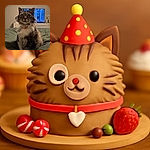 A fluffy, one-eyed cat with a cute collar sits attentively on a green bedspread, with a TV glowing blue in the background and a plate of food in the foreground, creating a cozy indoor scene.