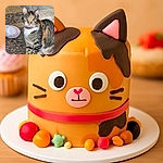 A slightly blurry photo of a curious tabby cat with a mix of orange, black, and white fur sitting on a patterned floor next to a pink and white sneaker. The cat looks directly at the camera with wide eyes, creating a charming but unfocused snapshot.