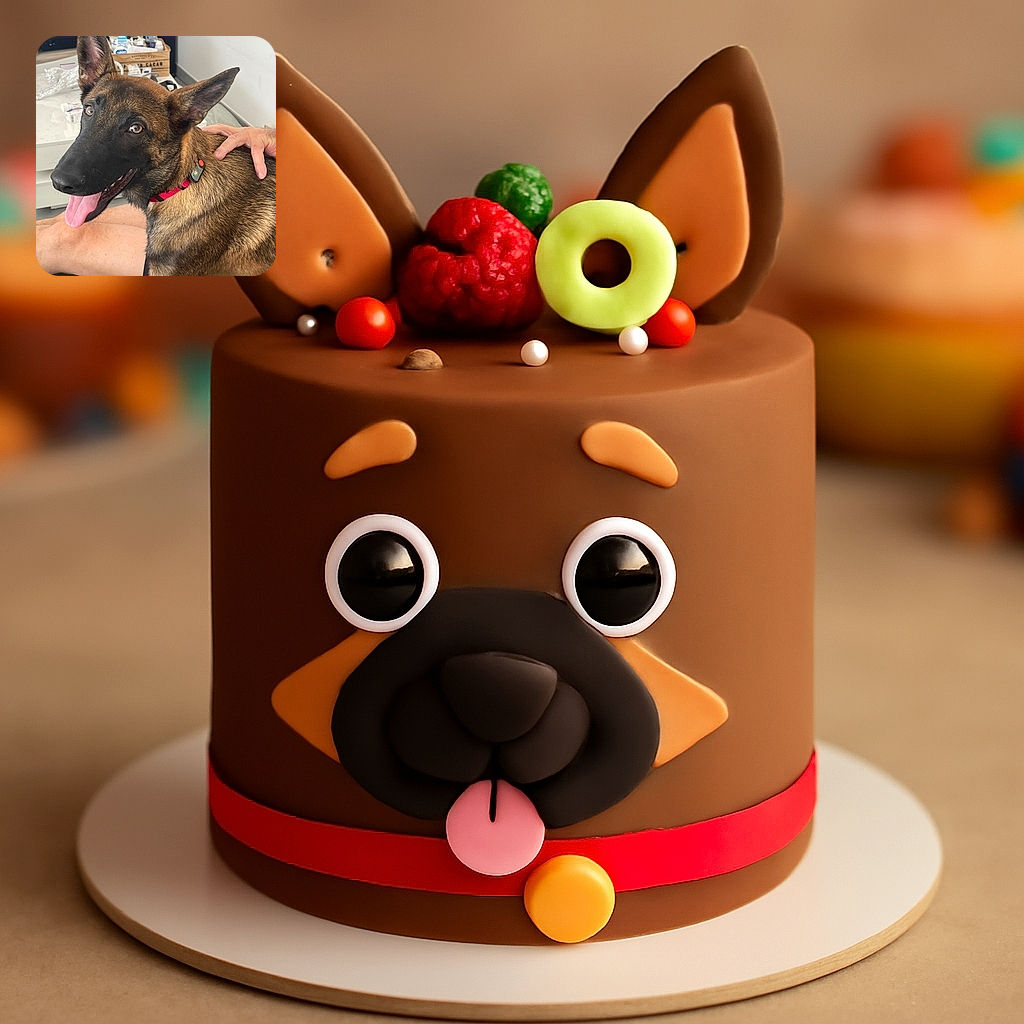 A happy Belgian Malinois dog with big attentive ears and a bright pink tongue is being petted by a person sitting on a couch in a cozy living room filled with various household items in the background.