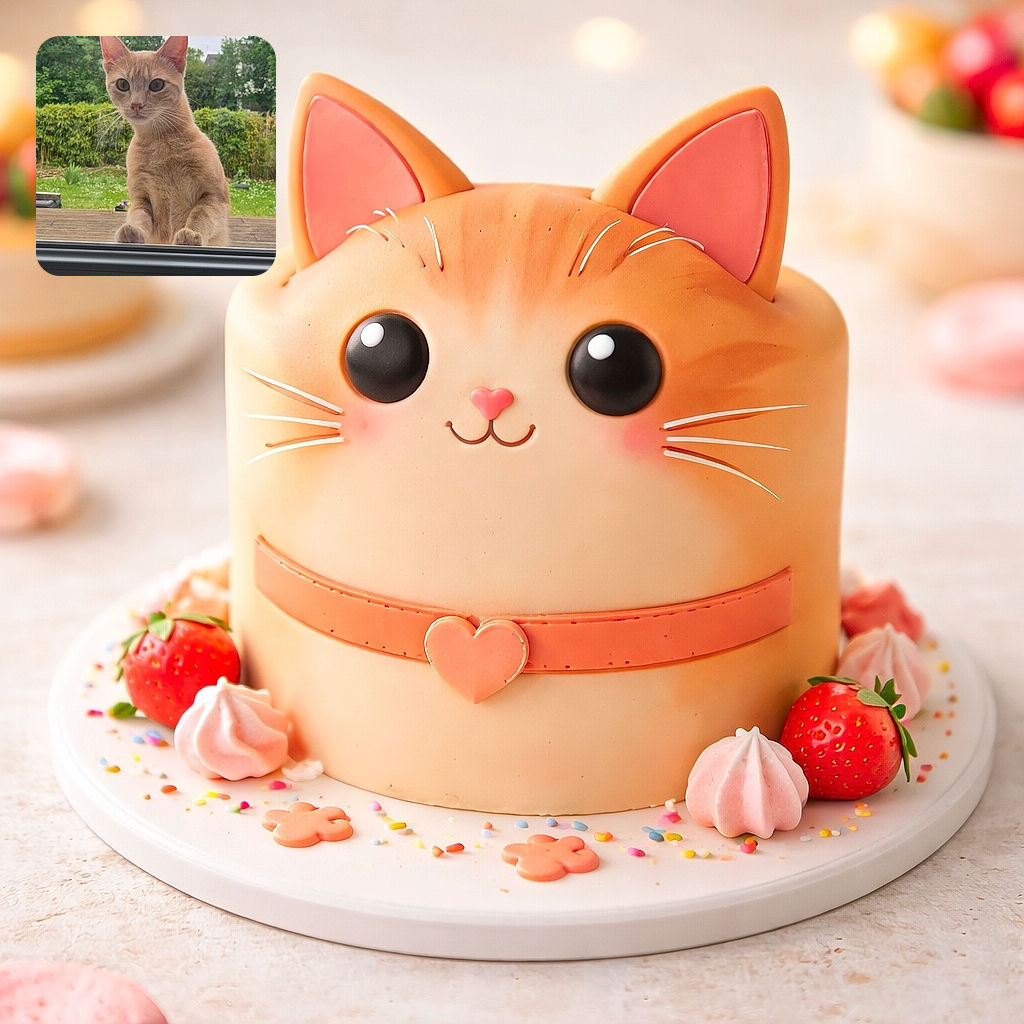A curious ginger cat is peering through a glass door with wide eyes and paws resting on the ledge, set against a lush green garden background on a bright day.