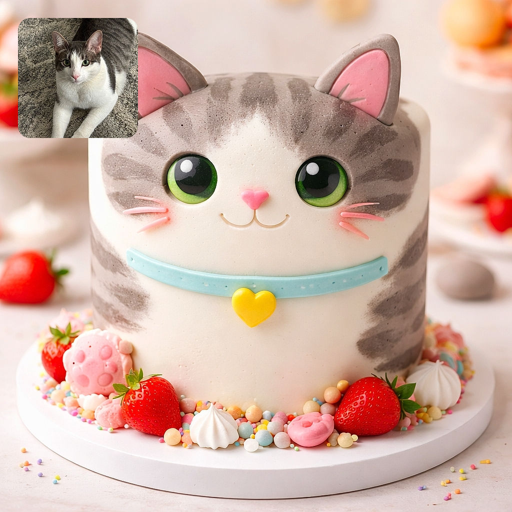 A dignified gray-and-white cat stares straight at the camera like it's silently judging your snack choices — ears alert, green eyes wide, and paws neatly arranged on a plush carpet.