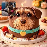 A charming scruffy dog with expressive eyes lounges on a cozy red blanket in a warmly lit room filled with wooden furniture and knick-knacks. The dog seems to be contemplating life or just waiting for a treat, while a fluffy cushion adds to the snug atmosphere.