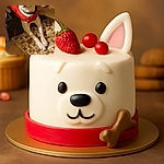 A white dog wearing a bright red jacket is lying on a tiled floor next to a yellow cushion. The dog looks calm and attentive, with its ears perked up, ready for an adventure or maybe just a cozy nap.