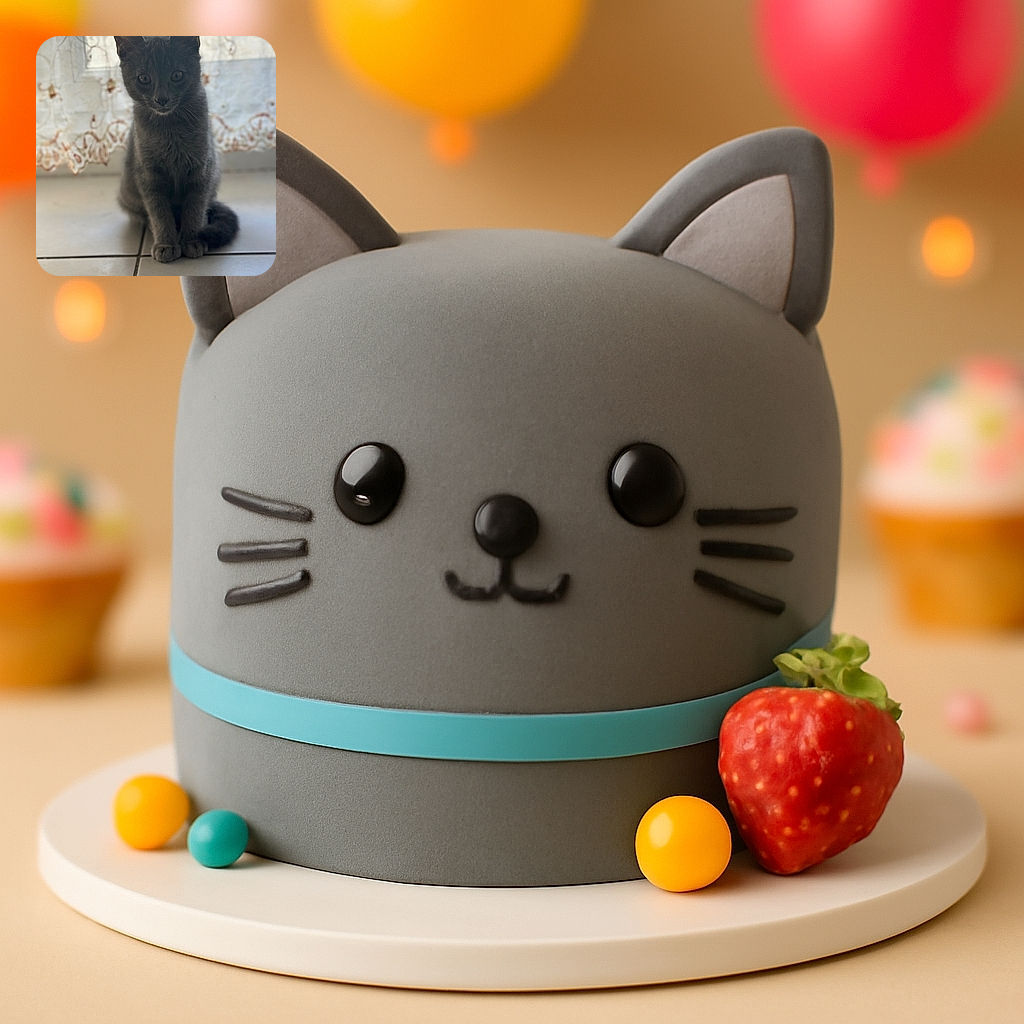 A sleek gray cat sits patiently on a tiled floor, framed by a softly lit window with delicate lace curtains in the background, giving the scene a cozy and serene vibe.
