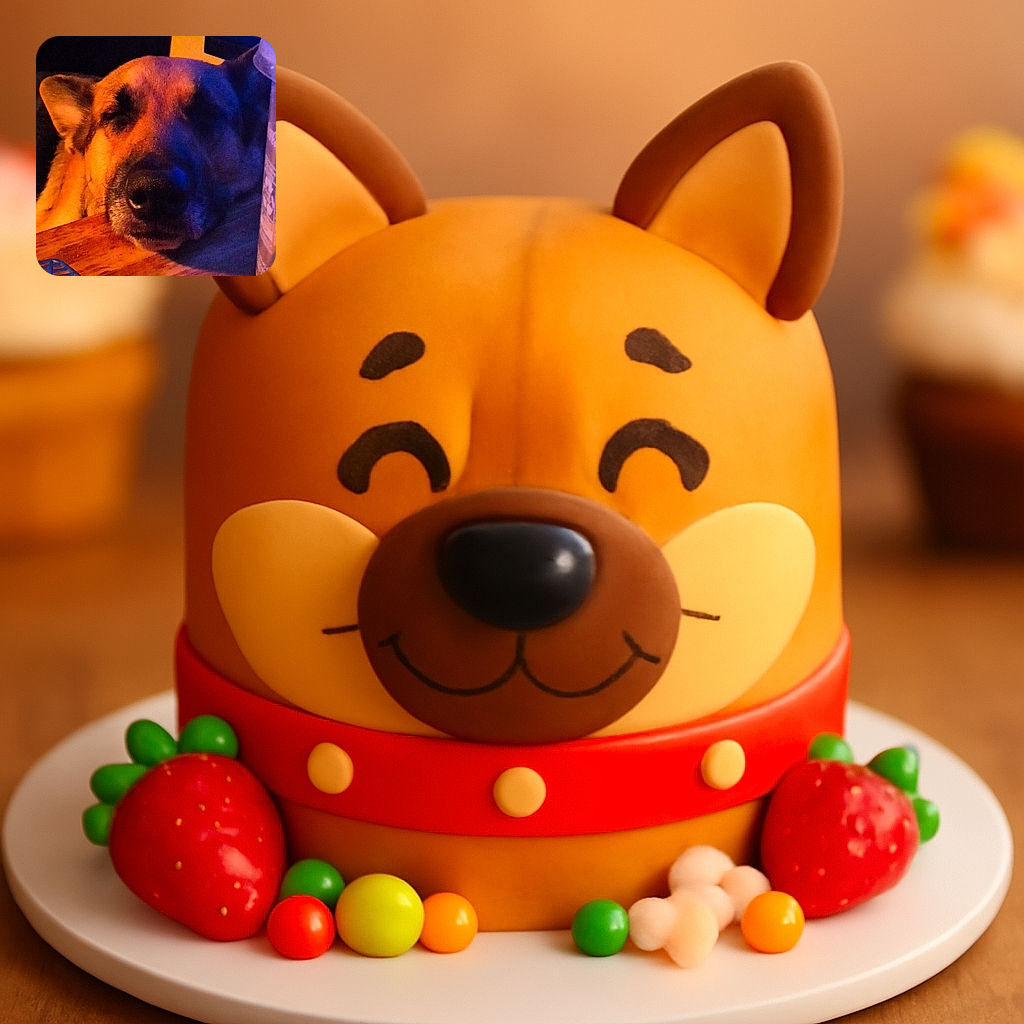 A sleepy dog resting its head on a wooden surface, bathed in warm orange and cool blue lighting, creating a cozy yet moody atmosphere.