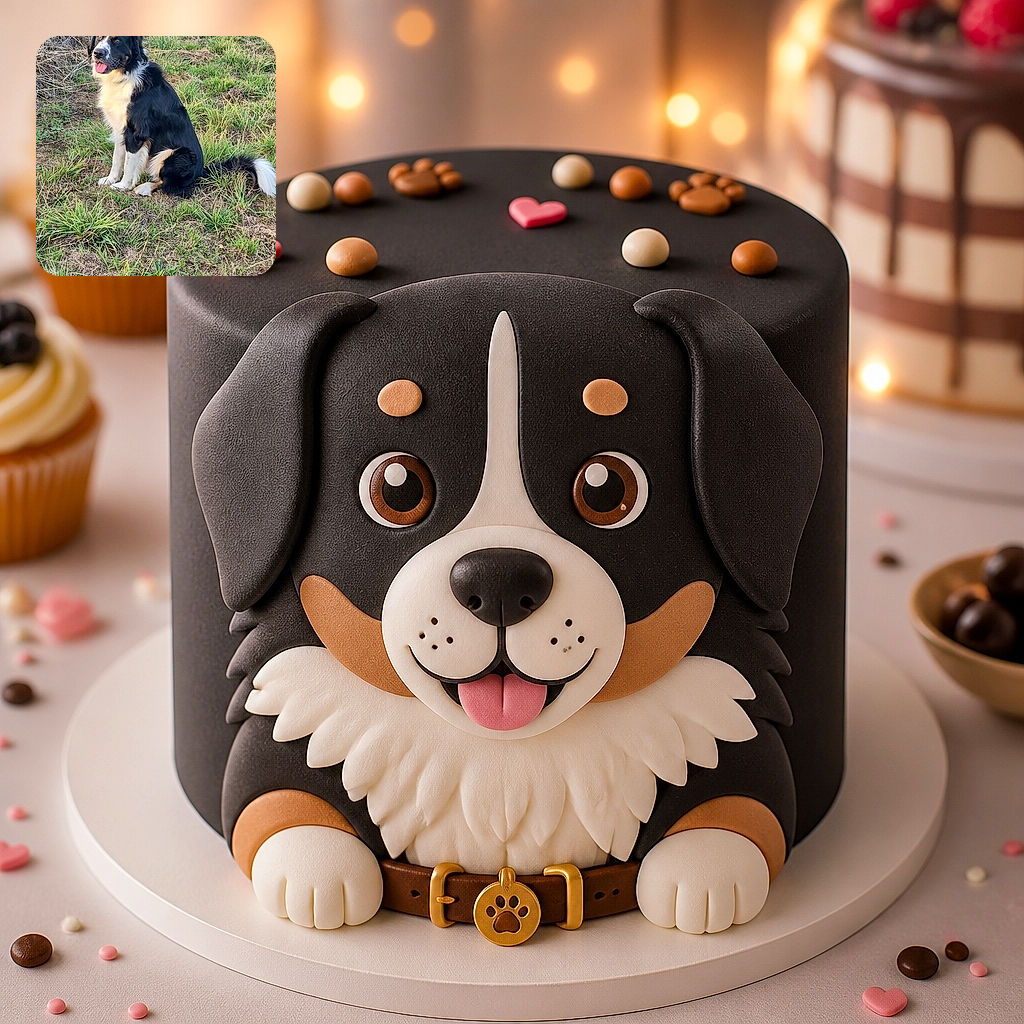 A cheerful black-and-white dog sits proudly in a grassy field, tongue out and looking like it has just won the award for Best Outdoor Good Boy. Its fluffy tail curls beside it while the wild vegetation provides a natural, rustic backdrop.