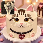 A wide-eyed tabby-and-white kitten sits proudly on a dark carpet, wearing a heart-shaped tag like a tiny furry celebrity who is absolutely ready for its close-up.