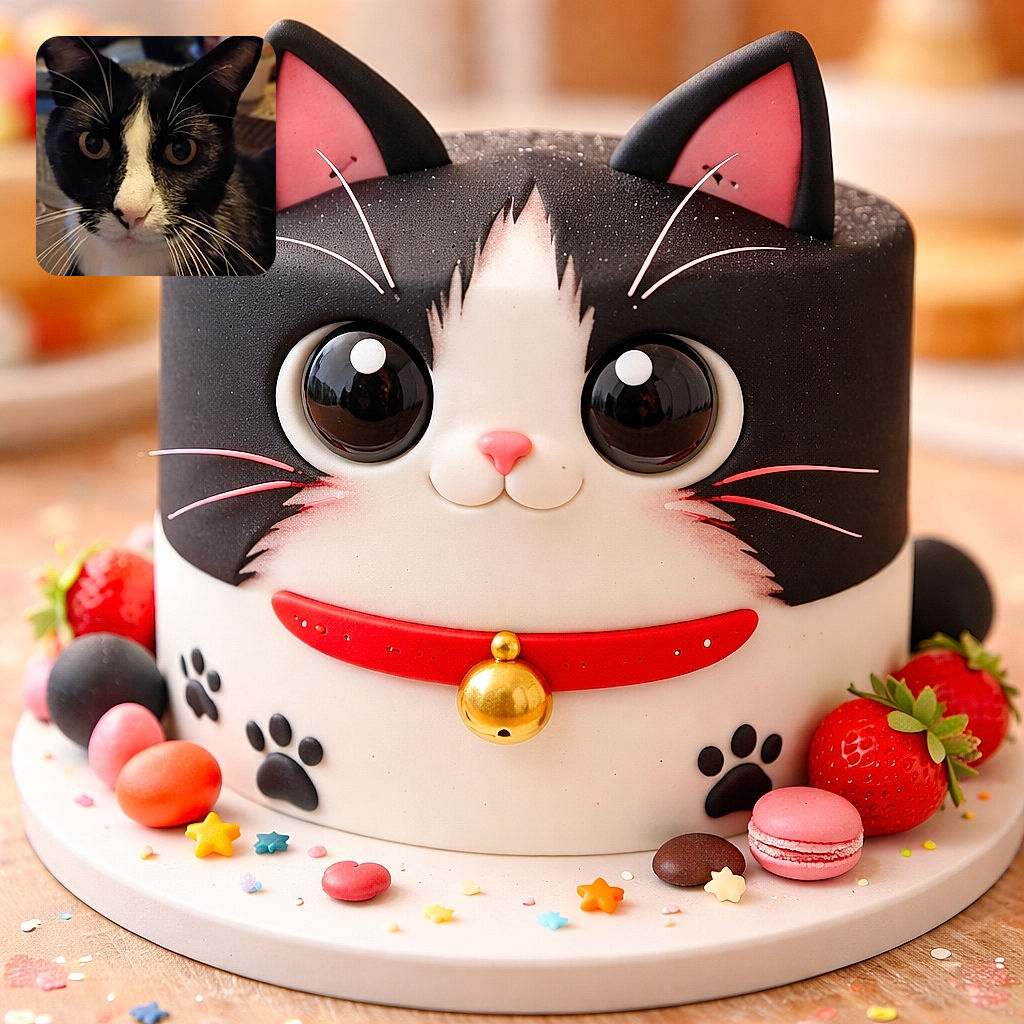 A tuxedo cat fills the frame with enormous curious eyes and radio-antenna whiskers, nose-in-your-business and demanding attention while a blurry cup and a human leg lurk in the cozy indoor background — peak "boop my snoot" energy.