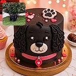 A small black dog stands proudly on the lawn, looking like a fuzzy little garden security guard while surrounded by a spectacular wall of pink roses. Its leash trails forward as if it has been caught mid-inspection of the neighborhood, and the camera timestamp quietly documents this important canine patrol.