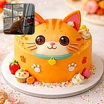 A curious ginger cat perched on a dusty windowsill peeks out from behind an apple-patterned curtain, squinting through the window screen at the backyard world. The scene mixes cozy indoor clutter with a muted suburban view outside, and the cat's earnest face and twitching whiskers steal the show.