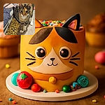 A curious tabby cat with white paws is strolling on a wooden table, surrounded by cozy living room furniture and a patterned carpet, looking intently at the camera with wide eyes.
