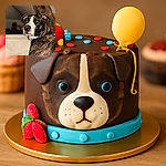 A striking brindle dog with a white face patch is captured in a close-up portrait, looking thoughtfully to the side. The background is softly blurred, highlighting the dog's expressive eyes and textured fur.