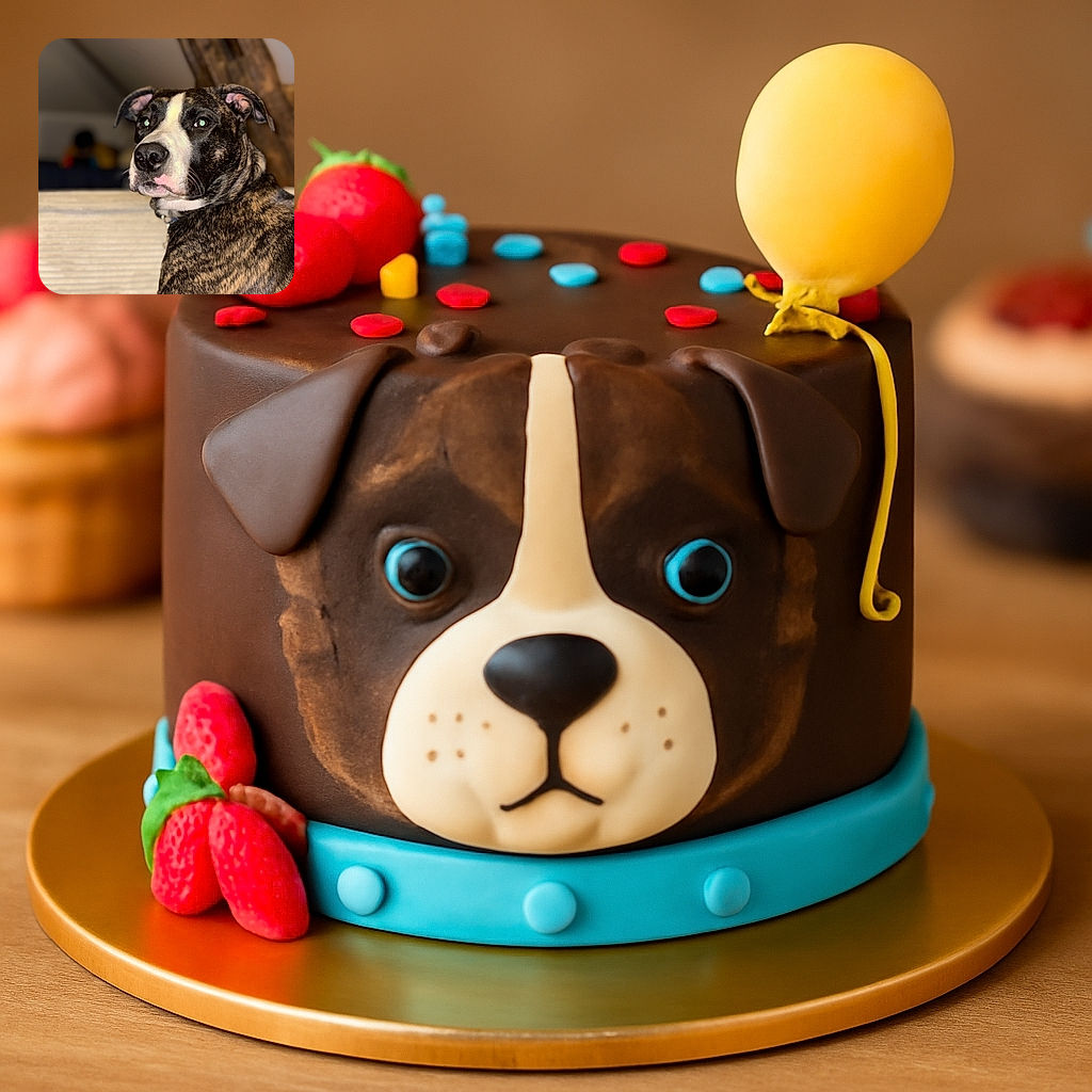 A striking brindle dog with a white face patch is captured in a close-up portrait, looking thoughtfully to the side. The background is softly blurred, highlighting the dog's expressive eyes and textured fur.