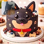 A goofy big-eared dog flopped in the corner, giving the camera a sleepy side-eye with its tongue peeking out — looks part model, part houseplant. The warm brown and black coat fills the frame while a plain white wall and tile floor keep the vibe minimal and very cozy.