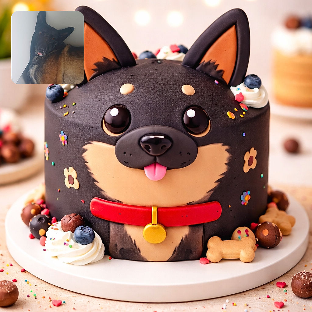 A goofy big-eared dog flopped in the corner, giving the camera a sleepy side-eye with its tongue peeking out — looks part model, part houseplant. The warm brown and black coat fills the frame while a plain white wall and tile floor keep the vibe minimal and very cozy.