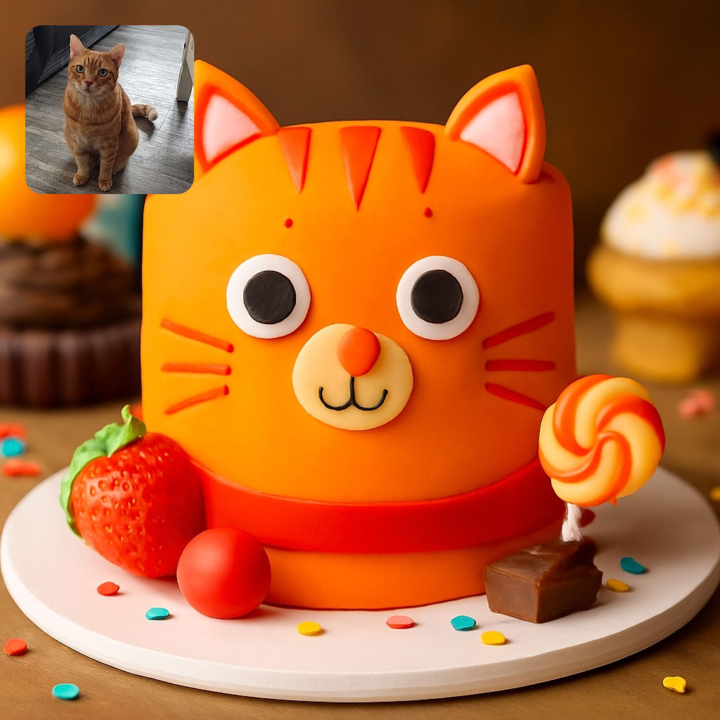 A charming ginger tabby cat sitting attentively on a wooden floor, with a cozy sofa and a table leg in the background. The cat's curious eyes and soft fur are in focus, making it a warm and inviting indoor scene.