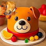 A close-up photo of a peaceful dog resting on a cozy orange blanket, showing detailed fur texture and a calm expression.