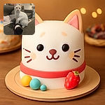 A white cat with light orange ears is sitting on a gray couch, pawing at a black knitted object that looks like a small plush toy or roll of yarn, in a cozy living room setting with soft lighting and comfy cushions.