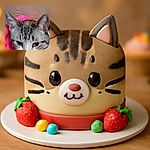 A close-up photo of a cat with gray and white fur resting on a bright pink blanket, against a plain textured wall background. The cat's face is slightly out of focus, giving a soft, sleepy vibe.