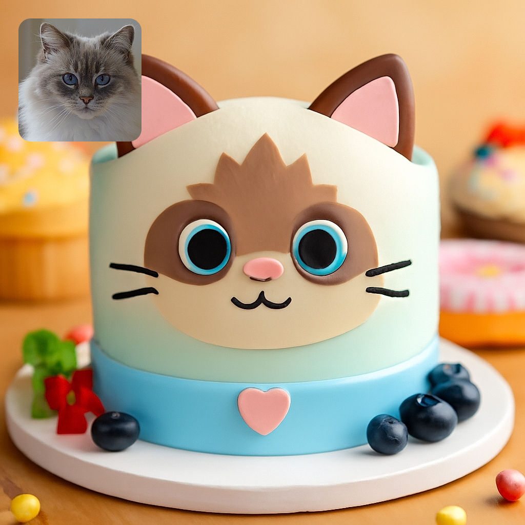 A majestic fluffy cat with piercing blue eyes stares intensely into the camera, its soft fur glowing gently under natural light, creating a serene and captivating portrait.