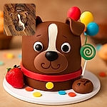 A brindle dog with a white stripe on its face looks up with big, soulful eyes, standing on a wooden floor next to a person's knees clad in light blue jeans.