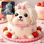A fluffy white dog with tousled fur sits on a bed, looking curiously at the camera. The dog's hair is playfully messy, especially around the head, giving it a wild and adorable look. In the background, a red blanket and some household items create a cozy, lived-in atmosphere.
