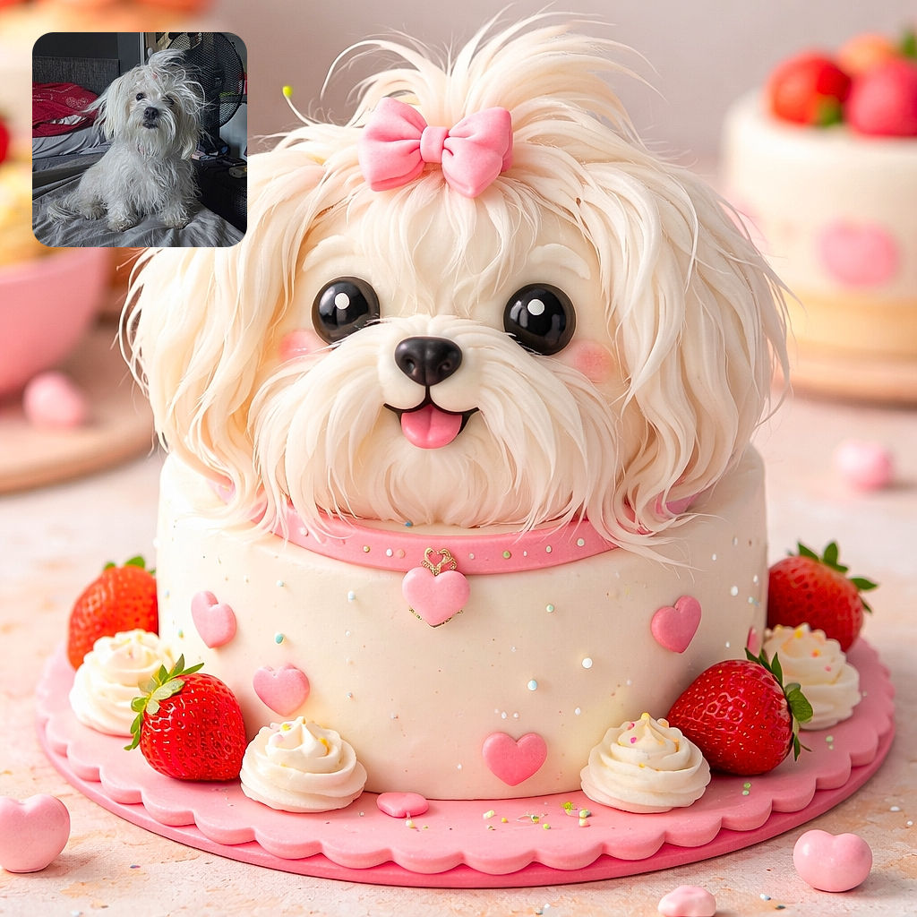 A fluffy white dog with tousled fur sits on a bed, looking curiously at the camera. The dog's hair is playfully messy, especially around the head, giving it a wild and adorable look. In the background, a red blanket and some household items create a cozy, lived-in atmosphere.