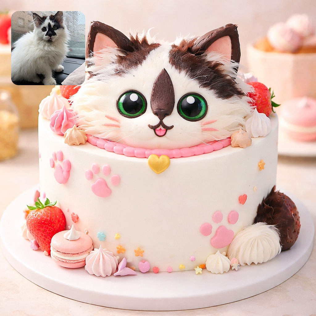 A fluffy white-and-black kitten stares like a tiny furred philosopher as raindrops patter down the window behind it — majestic ears, dramatic nose markings, and whiskers plotting world domination (or dinner).