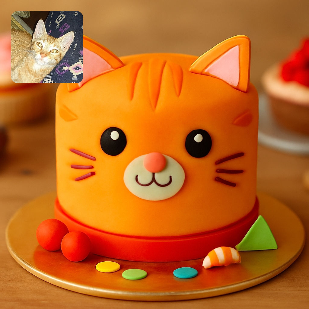 A curious orange tabby cat with bright eyes lounges comfortably on a person's lap, who is wearing patterned dark leggings. The cat's fur is well-lit and detailed, while the background is a bit cluttered with a yellow blanket and some indistinct dark objects.