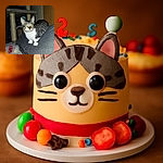 A curious tabby cat with bright yellow eyes perches alertly on a grey cushion, surrounded by a cozy indoor setting featuring a cat scratching post and a partially visible plastic bottle labeled 'SPEL'.