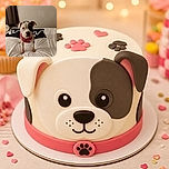 A sturdy, wonderfully serious-looking dog sits proudly on a rumpled white bed, wearing a bright pink harness as if ready to patrol the bedroom—or audition for the role of world's most adorable security guard. Curtains, an air conditioner, and a bold black-and-white pillow complete the cozy indoor scene.