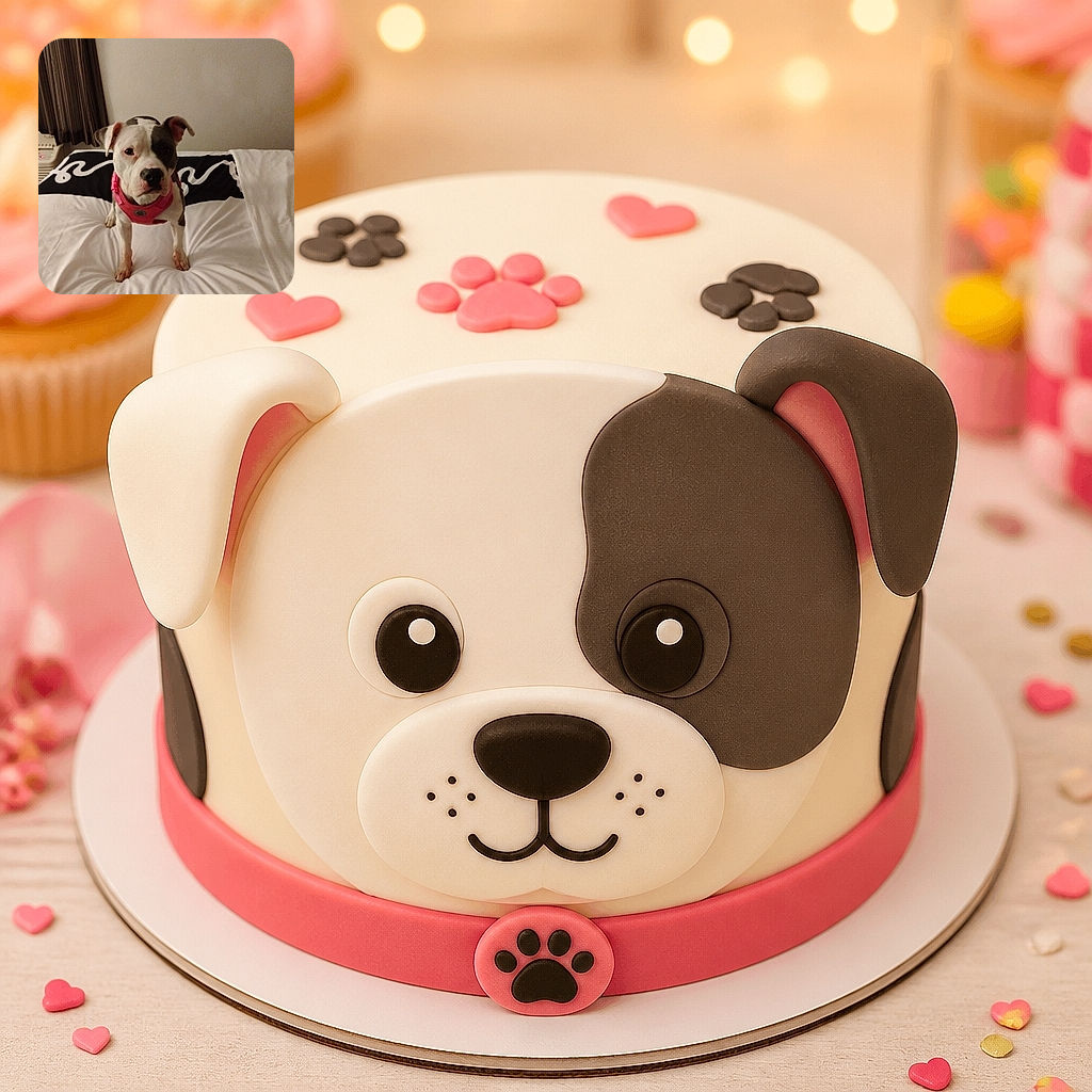 A sturdy, wonderfully serious-looking dog sits proudly on a rumpled white bed, wearing a bright pink harness as if ready to patrol the bedroom—or audition for the role of world's most adorable security guard. Curtains, an air conditioner, and a bold black-and-white pillow complete the cozy indoor scene.