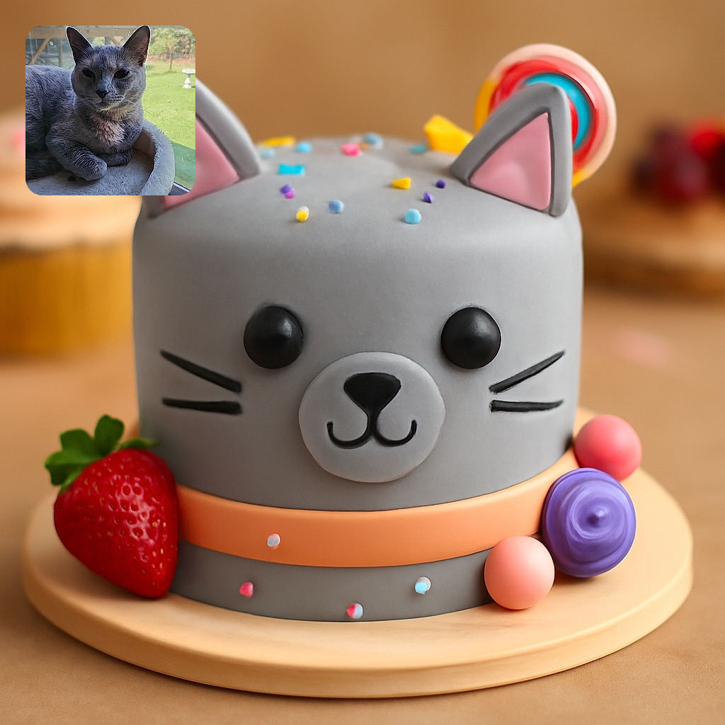 A serene cat lounges comfortably on a fluffy bed by a window, with a slightly blurred outdoor garden visible through the screen, giving a cozy and peaceful vibe.